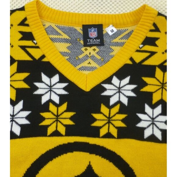 NFL Steelers V-Neck Ugly Christmas Sweater Size M Black & Gold Knit - Picture 7 of 8